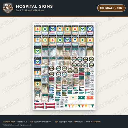 Alpine Railworks 30330HO HO Scale Hospital Signs - Hospital Notices