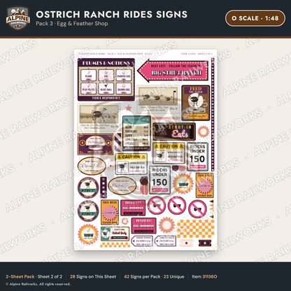 Alpine Railworks 31136O O Scale Roadside Signs - Ostrich Farm