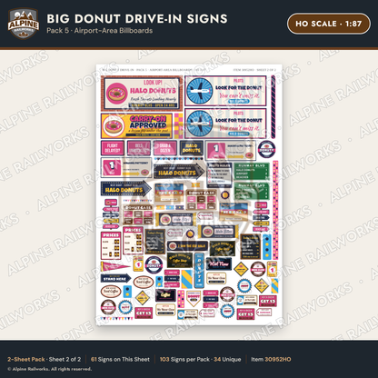 Alpine Railworks 30952HO HO Scale Roadside Signs - Giant Donut Shop