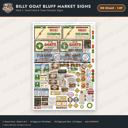 Alpine Railworks 30865HO HO Scale Roadside Signs - Goats on the Roof