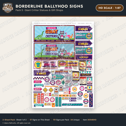 Alpine Railworks 30546HO HO Scale Roadside Signs - Border Tourist Stop
