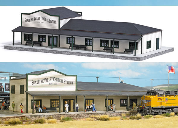 Busch 9721 HO Scale North American-Style Wood Train Station - Laser-Cut Wood Kit