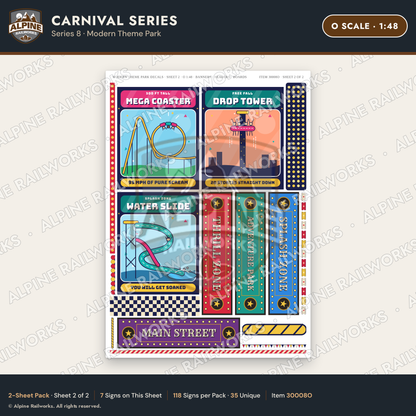 Alpine Railworks 30008O O Scale Carnival Signs - Modern Theme Park
