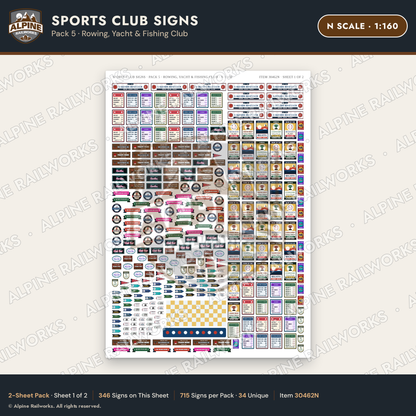 Alpine Railworks 30462N N Scale Sports Club Signs - Rowing & Yacht
