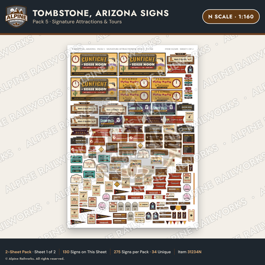 Alpine Railworks 31234N N Scale Tombstone AZ Signs - Attractions