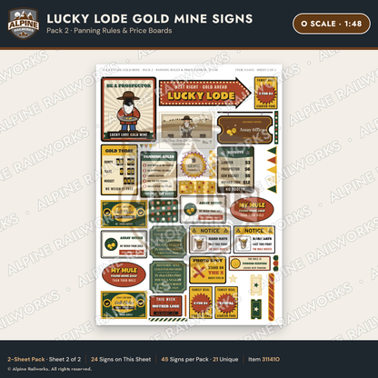 Alpine Railworks 31141O O Scale Roadside Signs - Gold Panning Mine
