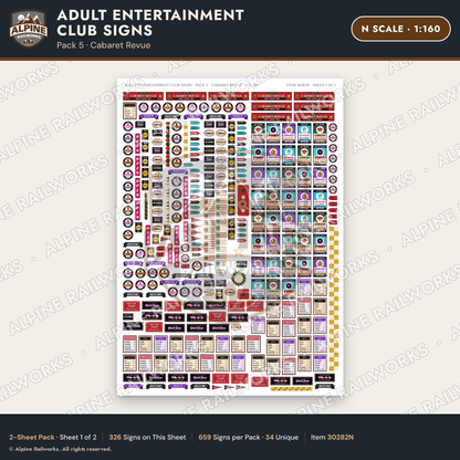 Alpine Railworks 30282N N Scale Adult Entertainment Club Signs