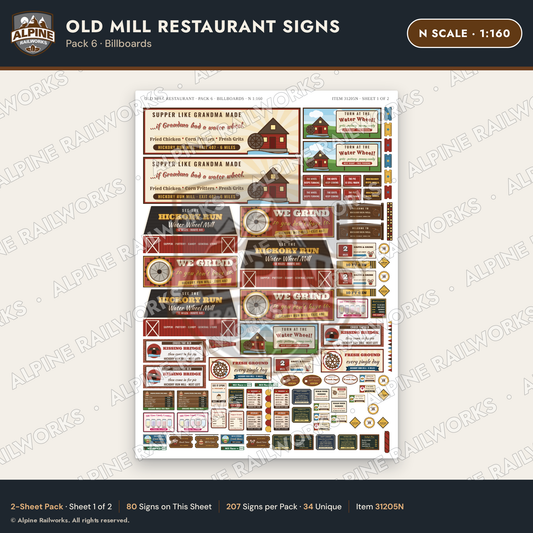 Alpine Railworks 31205N N Scale Old Mill Signs - Billboards