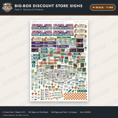 Alpine Railworks 30681N N Scale Big-Box Discount Store Signs - Grocery