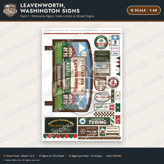 Alpine Railworks 31434O O Scale Leavenworth WA Signs - Welcome Signs