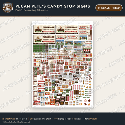 Alpine Railworks 30590N N Scale Roadside Signs - Pecan Candy Stop