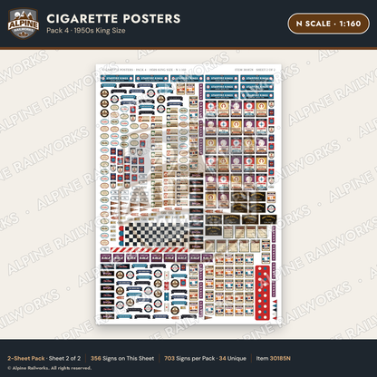 Alpine Railworks 30185N N Scale Cigarette Posters - 1950s King Size