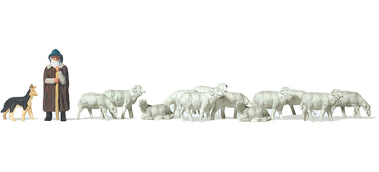 Preiser 79160 N Scale Shepherd & Flock with Dog Figure Set