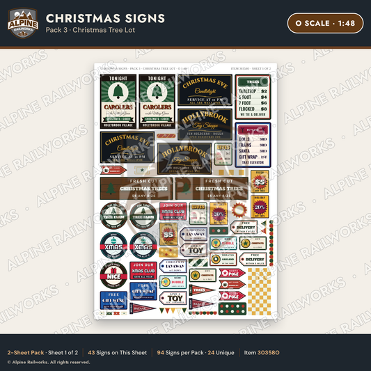 Alpine Railworks 30358O O Scale Christmas Signs - Christmas Tree Lot