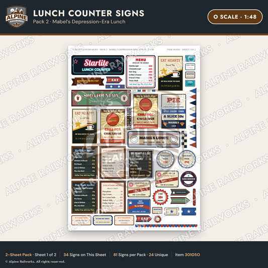 Alpine Railworks 30105O O Scale Lunch Counter Signs