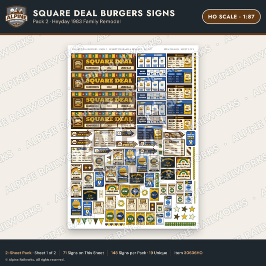 Alpine Railworks 30636HO HO Scale Fast Food Signs - Square Burgers
