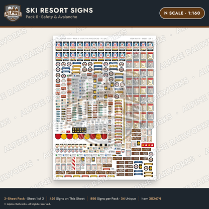 Alpine Railworks 30247N N Scale Ski Resort Signs - Safety & Avalanche