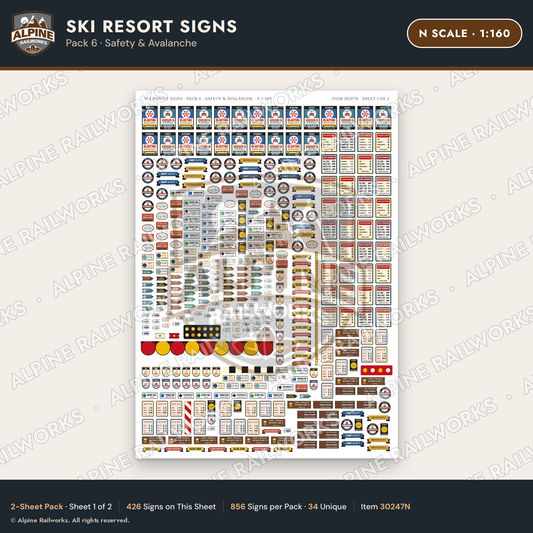Alpine Railworks 30247N N Scale Ski Resort Signs - Safety & Avalanche