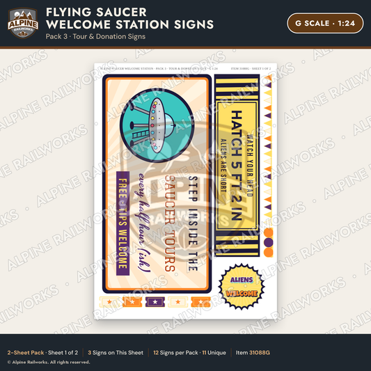 Alpine Railworks 31088G G Scale Roadside Signs - UFO Welcome Center