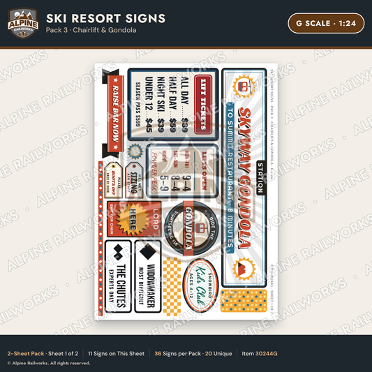 Alpine Railworks 30244G G Scale Ski Resort Signs - Chairlift & Gondola