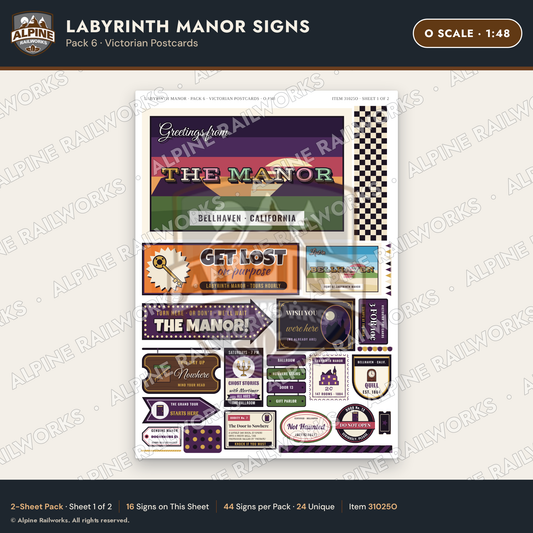Alpine Railworks 31025O O Scale Roadside Signs - Mystery Mansion