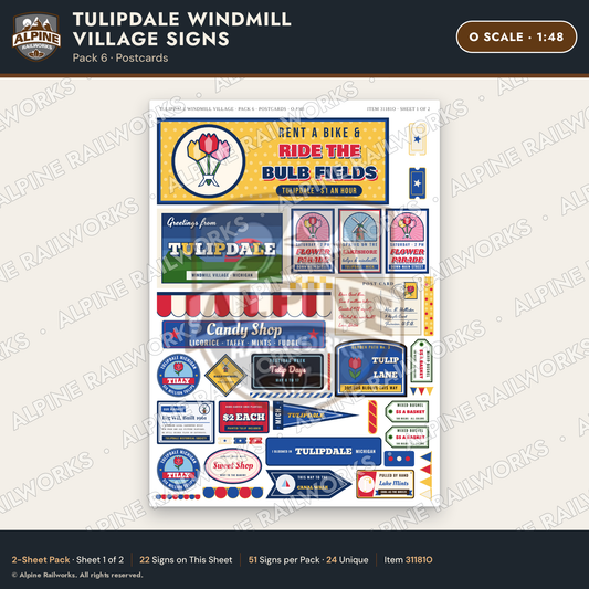 Alpine Railworks 31181O O Scale Roadside Signs - Windmill Village