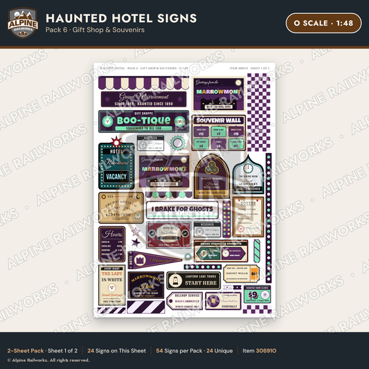 Alpine Railworks 30691O O Scale Haunted Hotel Signs - Gift Shop