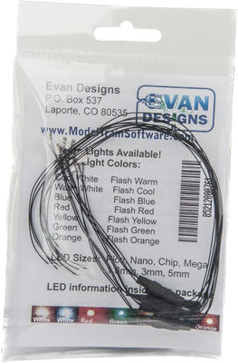 Evans Designs UM3 All Scale Mega Chip LED High Brightness SMD Style w/8" 20.3cm Wire Leads -- Red 3/16 x 3/16 x 1/16" 5 x 5 x 2mm 7-19V AC or DC pkg(5)
