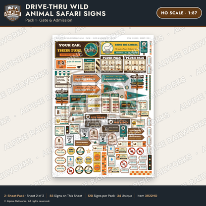 Alpine Railworks 31122HO HO Scale Roadside Signs - Drive-Thru Safari