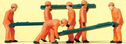 Preiser 14036 HO Scale Railroad Personnel Track Workers w/Ties pkg(6)