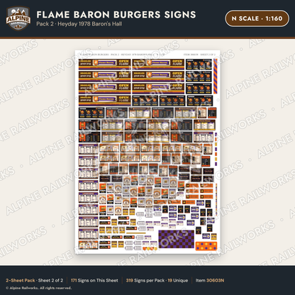 Alpine Railworks 30603N N Scale Fast Food Signs - Burgers