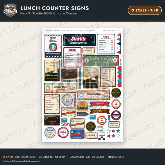 Alpine Railworks 30106O O Scale Lunch Counter Signs