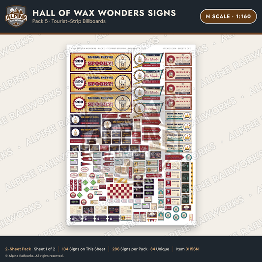 Alpine Railworks 31156N N Scale Roadside Attraction Signs - Wax Museum