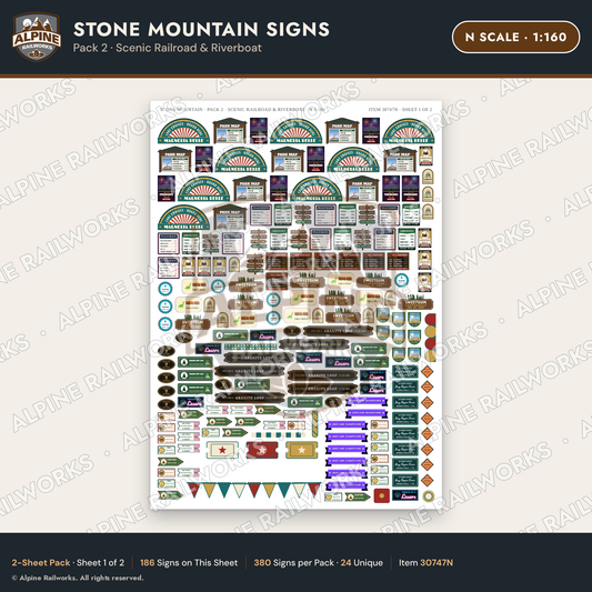 Alpine Railworks 30747N N Scale Tourist Signs - Stone Mountain