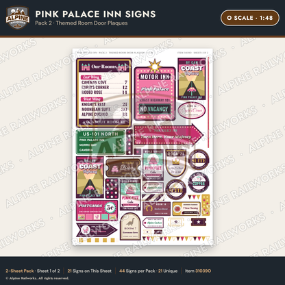 Alpine Railworks 31039O O Scale Roadside Signs - Pink Themed Motel