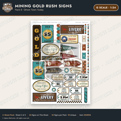 Alpine Railworks 30265G G Scale Mining Gold Rush Signs