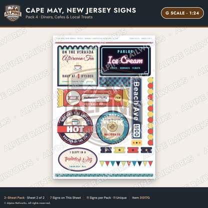 Alpine Railworks 31317G G Scale Cape May NJ Signs - Diners & Cafes