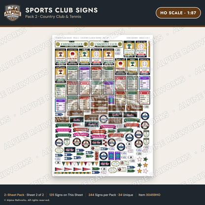 Alpine Railworks 30459HO HO Scale Sports Club Signs - Country Club