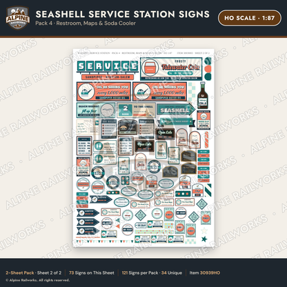 Alpine Railworks 30939HO HO Scale Roadside Signs - Seashell Station