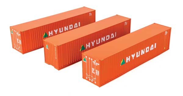Walthers Scenemaster 18203 HO Scale 40' Flat Panel Container - 3-Pack -- Hyundai