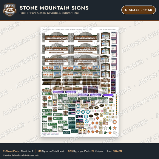 Alpine Railworks 30746N N Scale Tourist Signs - Stone Mountain