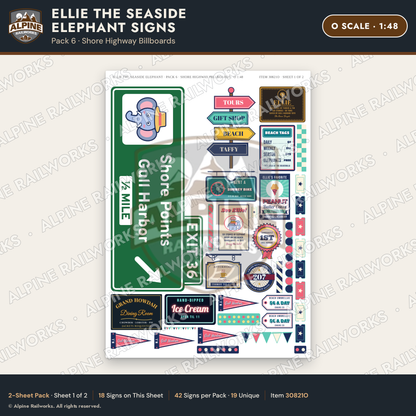 Alpine Railworks 30821O O Scale Roadside Signs - Elephant Building