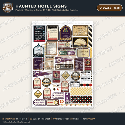 Alpine Railworks 30690O O Scale Haunted Hotel Signs - Room 13