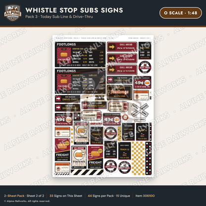 Alpine Railworks 30610O O Scale Fast Food Signs - Sub Shop