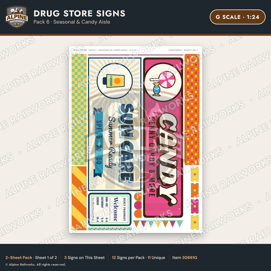 Alpine Railworks 30661G G Scale Drug Store Signs - Seasonal
