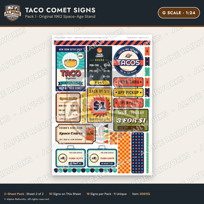 Alpine Railworks 30611G G Scale Fast Food Signs - Tacos