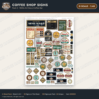 Alpine Railworks 30093O O Scale Coffee Shop Signs