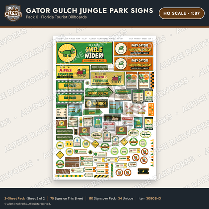 Alpine Railworks 30809HO HO Scale Roadside Signs - Alligator Park