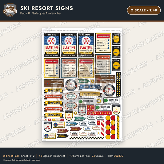 Alpine Railworks 30247O O Scale Ski Resort Signs - Safety & Avalanche