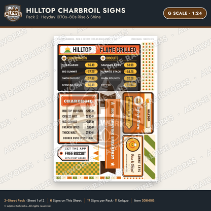 Alpine Railworks 30645G G Scale Fast Food Signs - Charbroiled Burgers